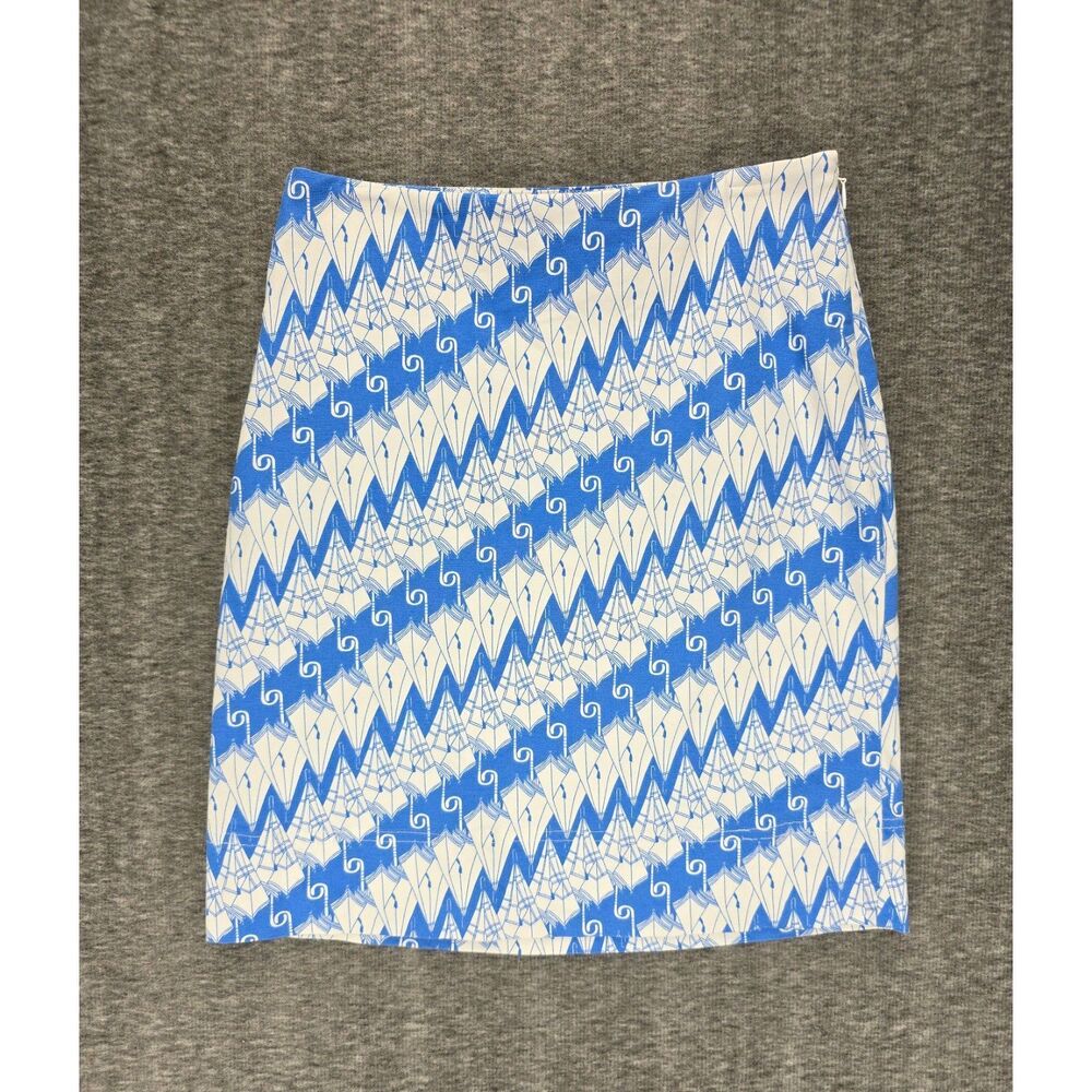 Women's Umbrella Print Blue & White‎ Short Talbots Pencil Skirt Size 4 Rainy Day